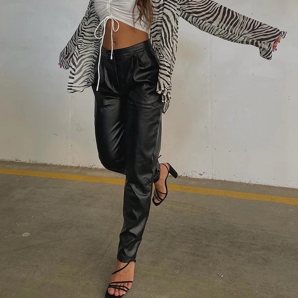 Princess Polly Pants - Princess Polly Love Club Black Faux Leather Pants